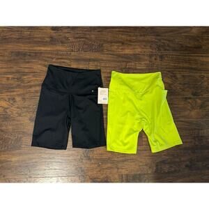 Danskin Women's 2-Pack High Waist Contoured Seams Bike Shorts Black/Green Sz XS